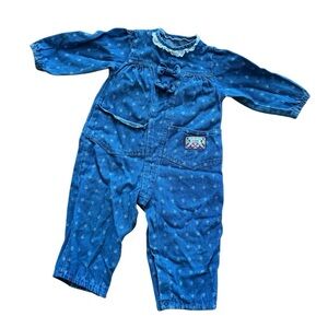 Vintage Mine Alone Blue Denim Jumpsuit Overalls Baby Girl Size 24M